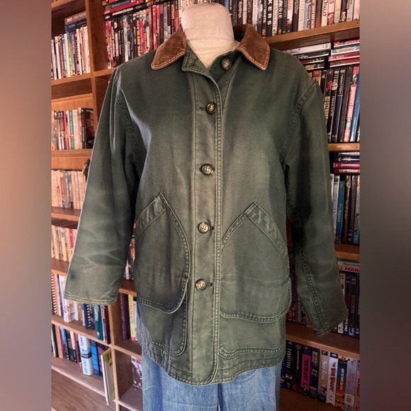 Vintage Lands' End Green Utility Chore Jacket with Brown Corduroy Collar XS - Picture 3 of 8